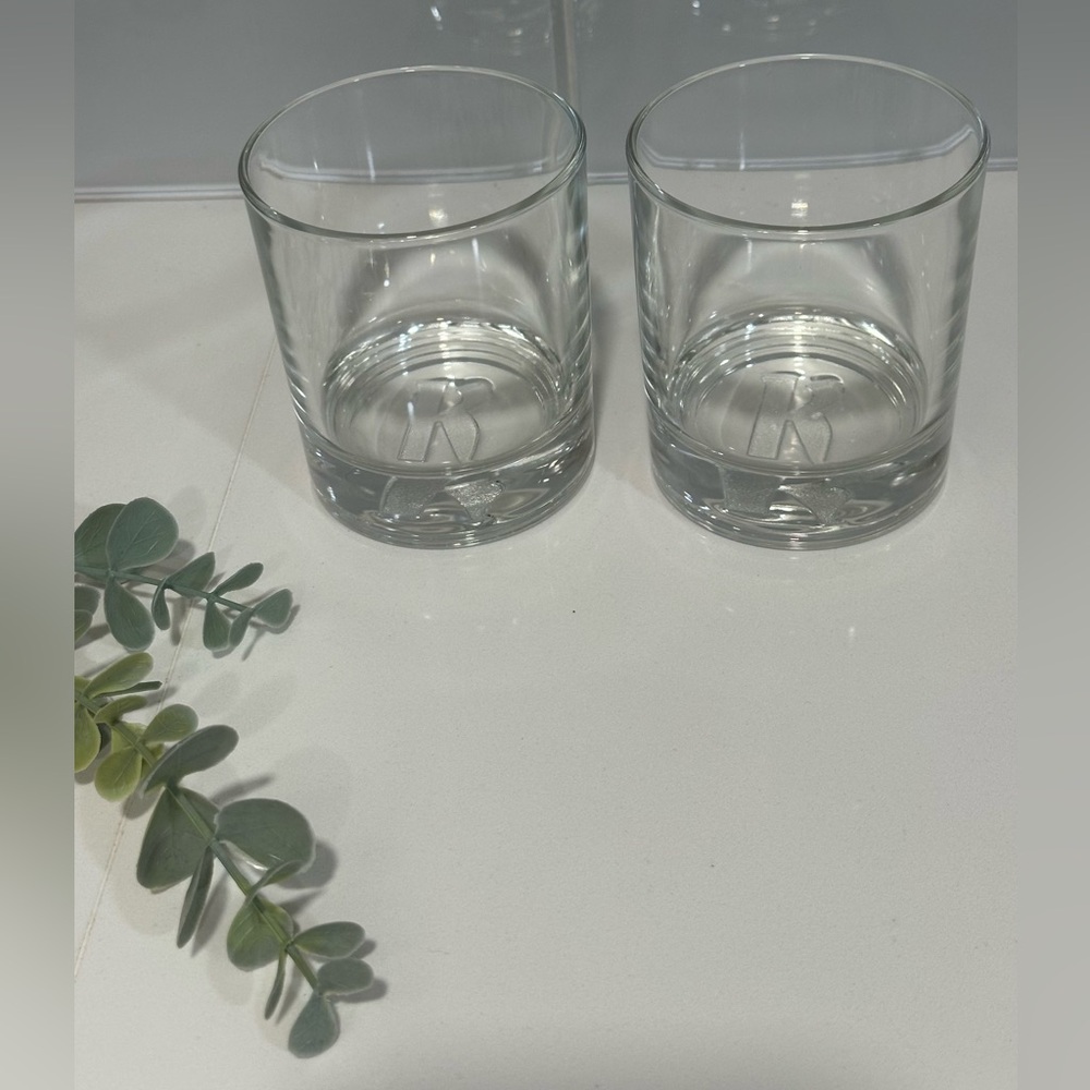 Modern Set of 2 Ketel One Vodka Low Ball Rocks Embossed Glasses 3.75" x 3"
